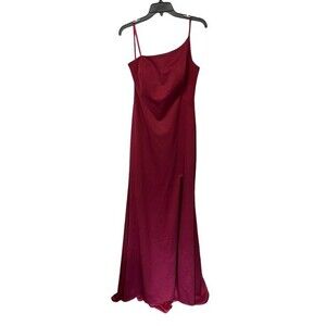 NWOT La Femme | Burgundy Wine One-Shoulder Jersey Long Maxi Gown 12